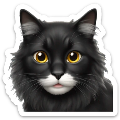 black cat domestic long-haired with white spot on the mouth sticker