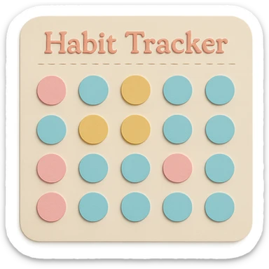Add the words 'Habit Tracker' in a soft pastel, gentle font at the top of the habit tracker grid, maintaining the paper craft style and delicate look. sticker