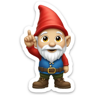 Gnome with the back of his left hand in front of him with his finger in the middle pointing up sticker