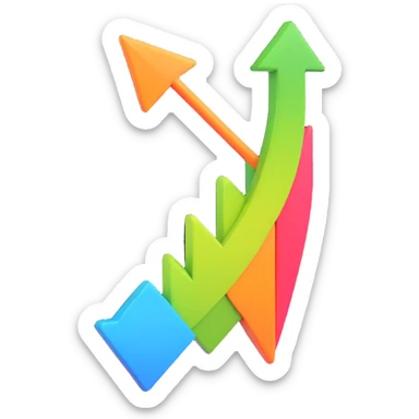 growth arrow, 3D style, dynamic perspective, vibrant green sticker