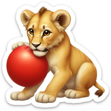 lion cub playing with a red ball sticker