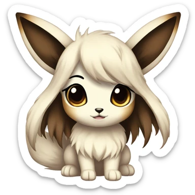 Kawaii Pale Shiny Eevee with dark brown long emo hair covering her eyes Full Body sticker