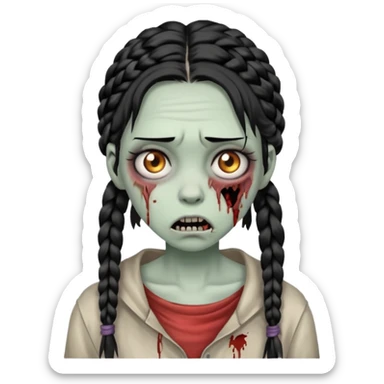 make a zombie with a droopy ruined mouth girl with black braids sticker