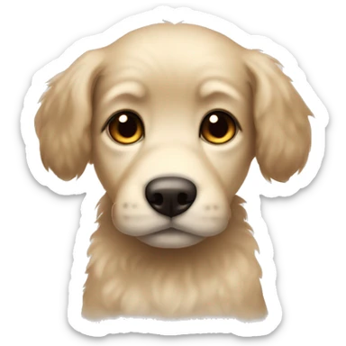 Small beige fluffy puppy with round dark floppy ears and dark snout sticker