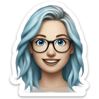 Hyper Realistic Balayage pale beautiful tattooed woman with glasses and blue eyes happy  sticker