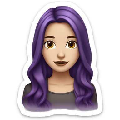 white girl with dark brown long hair with purple ombré and a hot chocolate sticker