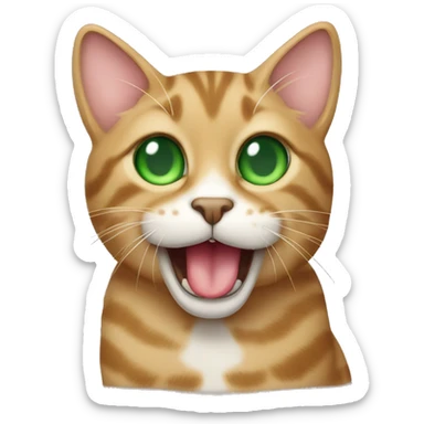Tan tabby cat with green eyes sticking tongue out  sticker
