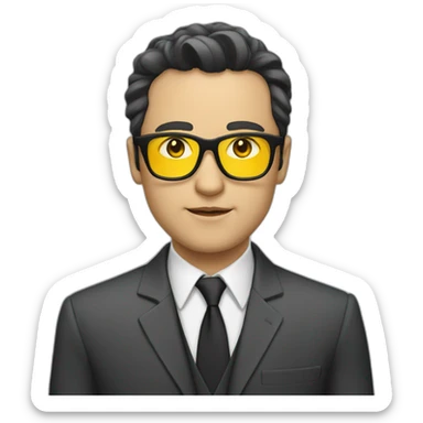 white man with yellow tinted glasses and black hair wearing a suit  sticker