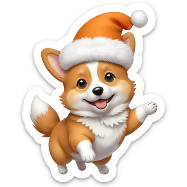 jumping corgi wearing a cute hat sticker