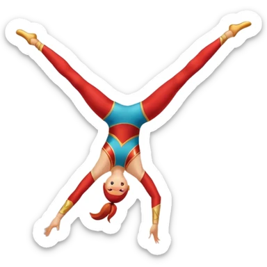 A skilled acrobat mid-air, executing a breathtaking flip with perfect control. The pose radiates strength, balance, and agility. The background suggests a dynamic performance space, with stage lights or a competition arena, emphasizing motion, precision, and teamwork. sticker