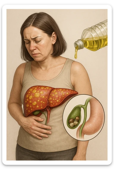 donna con fegato grasso immagine realistica e usa oli vegetali formando anche calcoli biliari sticker
