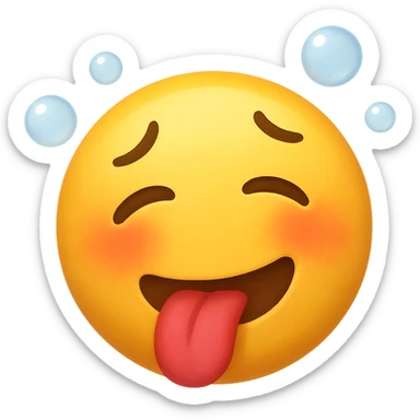 yellow face with tongue out, flushed cheeks, and bubbles, drunk, remove background sticker