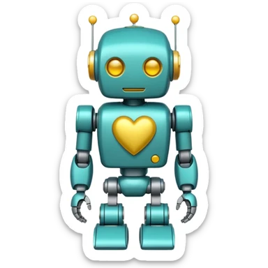 Teal robot with yellow heart sticker
