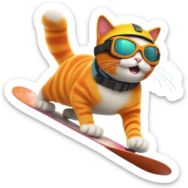 orange cat snowboarding  sticker
