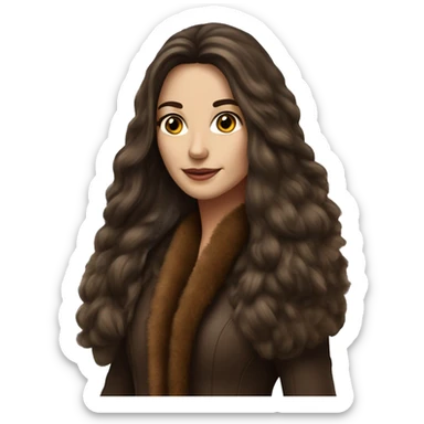 Beautiful Woman Realistic long hair brunette Mob wife big brown fur coat  sticker