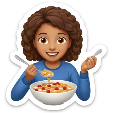 Brown girl eating cereal emoji sticker