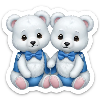 sweet same little white bears with blue bow tie sitting sticker