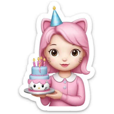 cute hello kitty with birthday cake sticker