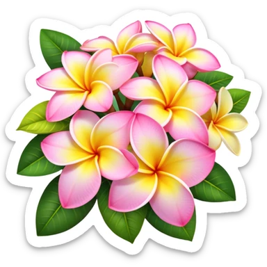 Bouquet of pink and yellow plumeria flowers with hydrangea flowers  sticker