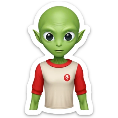 Green alien in Shirt 👚 vyshyvanka, white with red embodiary on sleeved sticker