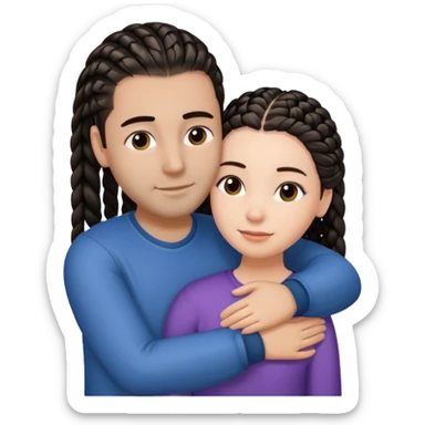 brunette girl with straight hair and medium toned guy with black cornrows hair hugging sticker