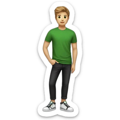 jongen met een bruine huisdkleur en groen en t-shirt en zwarte broek en zwarte schoenen sticker