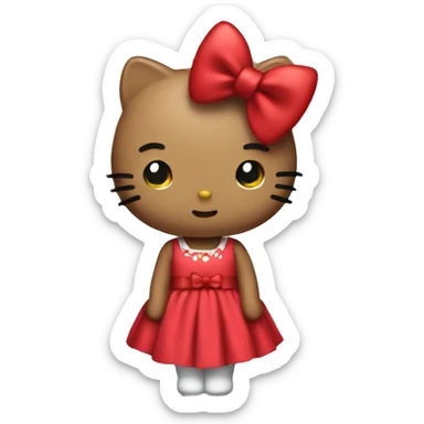 Hello kitty wearing a red dress with a bow sticker