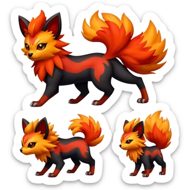 Zorua-Pyroar-Litten-Fakémon-hybrid-creature (full body)  sticker