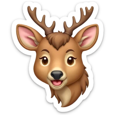 Cinematic Cute Yawning Deer Portrait Emoji, Head tilted slightly with a dramatic, wide-open yawn, revealing a soft, dappled coat and elegantly drooping ears, eyes barely open in drowsy contentment, Simplified yet irresistibly adorable features, highly detailed, glowing with a soft, cozy glow, high shine, relaxed yet expressive, stylized with a touch of natural whimsy, bright and endearing, soft glowing outline, capturing the essence of a sleepy yet affectionate deer, so drowsy it feels like it could stretch right out of the screen and curl up for a nap! sticker