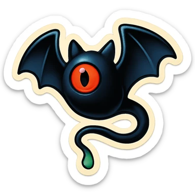 an all black bat-like creature. One cyclopian red eye in its face. no visible mouth or ears. has a long tale with a stinger that drips green poison sticker
