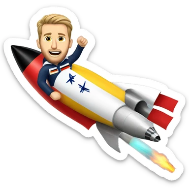 Harry kane riding a rocket covered in German flags sticker