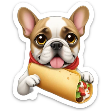 a french bulldog eating a burrito sticker