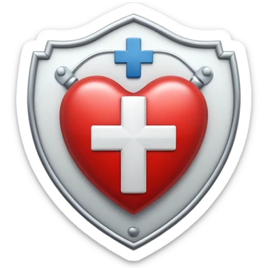 Shield with heart symbol and medical cross, representing sexual health protection sticker