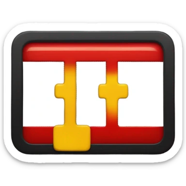 a black and red rectangle with a medium-sized yellow circle in the middle sticker