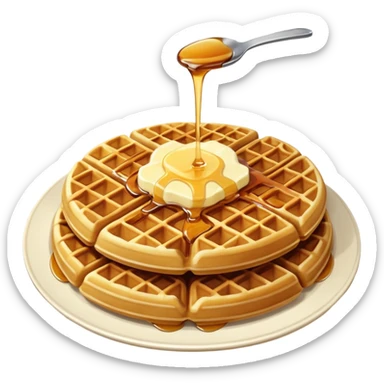 create a waffle on a plate with butter and maple syrup emoji sticker