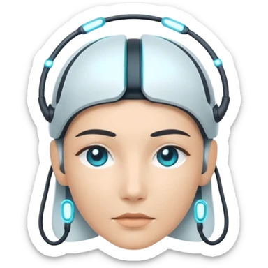 Minimal emoji of a futuristic neural headband with glowing nodes, clean lines, soft sci-fi glow, flat icon style sticker