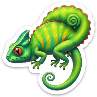 exotic chameleon character, vibrant colors, curled tail, cute style, 3D cartoon, mobile game icon style, clean background, no text, no watermark
 sticker
