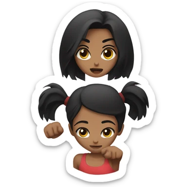 Girl with black hair punching sticker