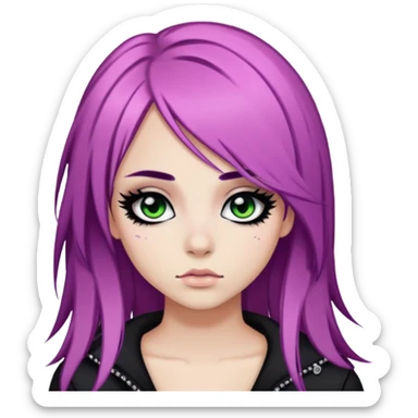 colored hair emo, baddie,pretty, makeup, black eyeliner, long hair sticker