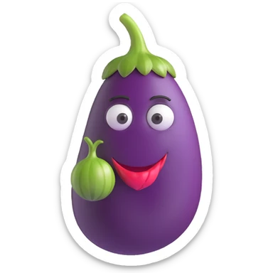 tired face with droopy eyes holding eggplant to mouth sticker