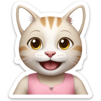 happy little cat in a pink dress having fun sticker