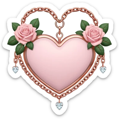 Rose-gold heart shape with chains and crystals and pastel pink roses adorning it sticker