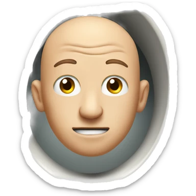 a mans head sticking out a toilet and bald sticker