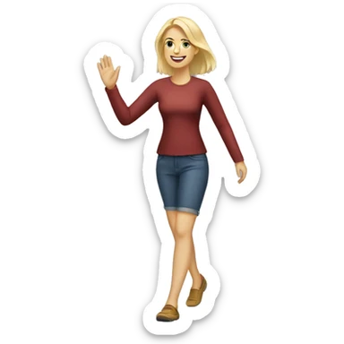 walking, white woman, a blonde, friendly waving sticker