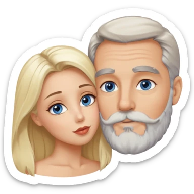Kissing Man with hazel eyes and gray beard smooching sexy  blonde blue-eyed  woman sticker