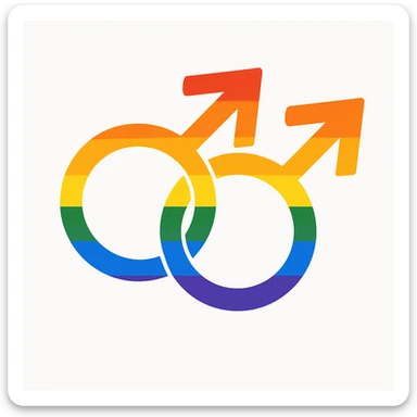gay pride two interlocked male symbols, rainbow colors, clean and modern sticker