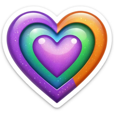 glitter heart with tri-color purple, green, orange sticker