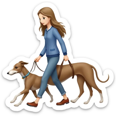 Long-haired girl walking a little greyhound sticker