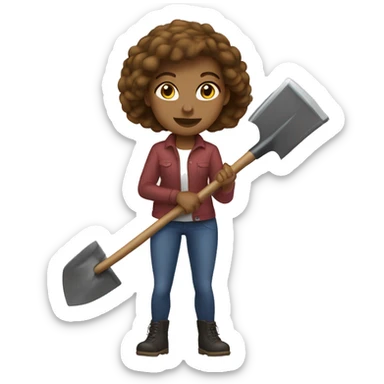 Woman light skin brown hair holds a big shovel sticker