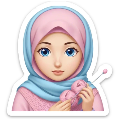 Turkish beautiful finish Konya girl blue eyes with pastel sakura hijab does knitting  sticker